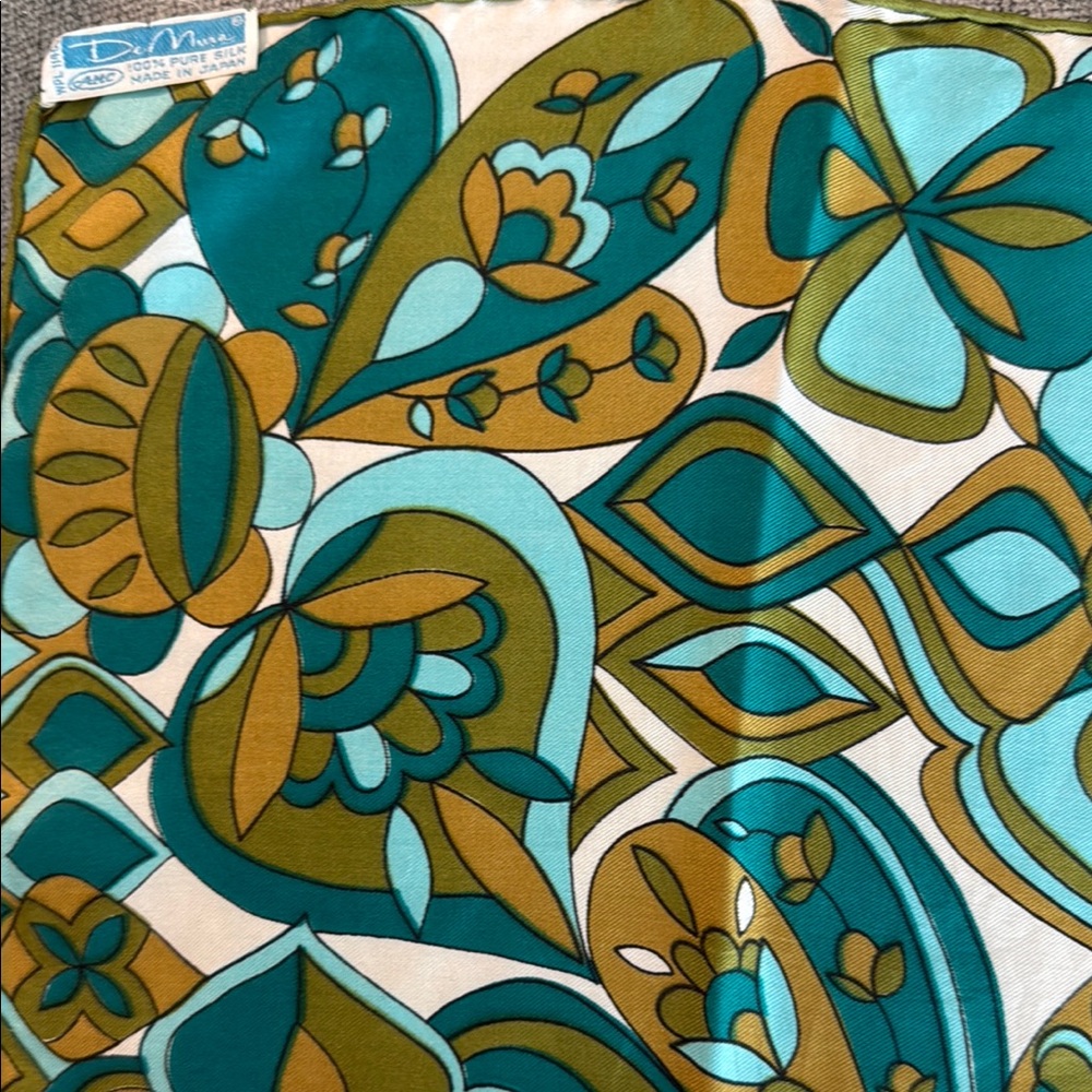 Diane Von Furstenberg Teal and Gold Patterned Scarf